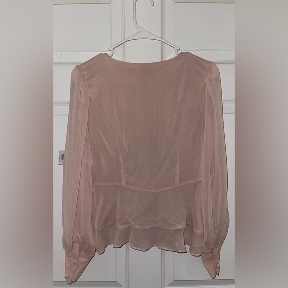 Nine West Long Sleeve V-Neck Button Front Blouse- Color: Faint Whisper- Small - Picture 3 of 7